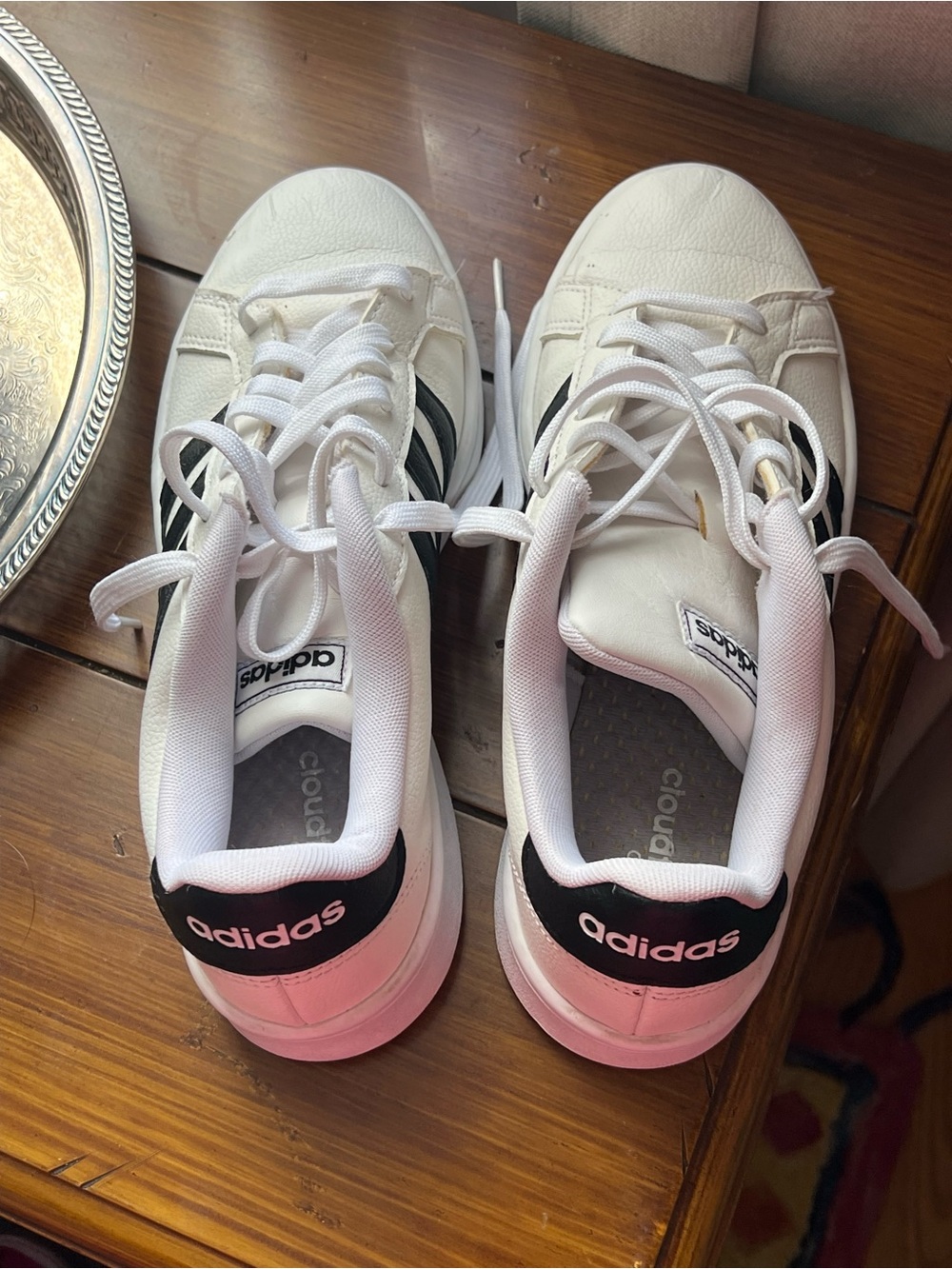 Adidas Women’s White & Black Court-Inspired Sneakers
